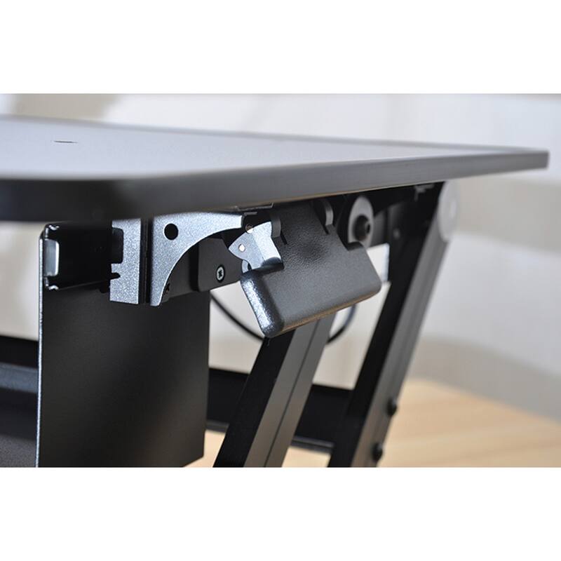 Rocelco 37.5 in. W Gray Height Adjustable Standing Desk Converter with Anti Fatigue Mat and Dual Monitor Riser Platform