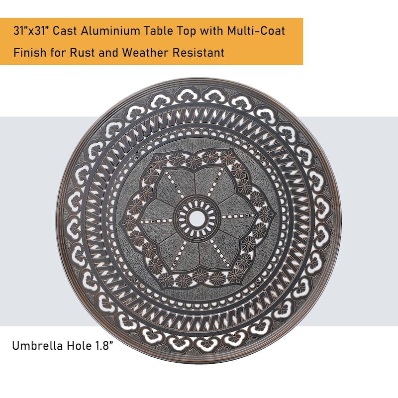 40" Outdoor Durable Cast Aluminum Construction Patio Dining Table