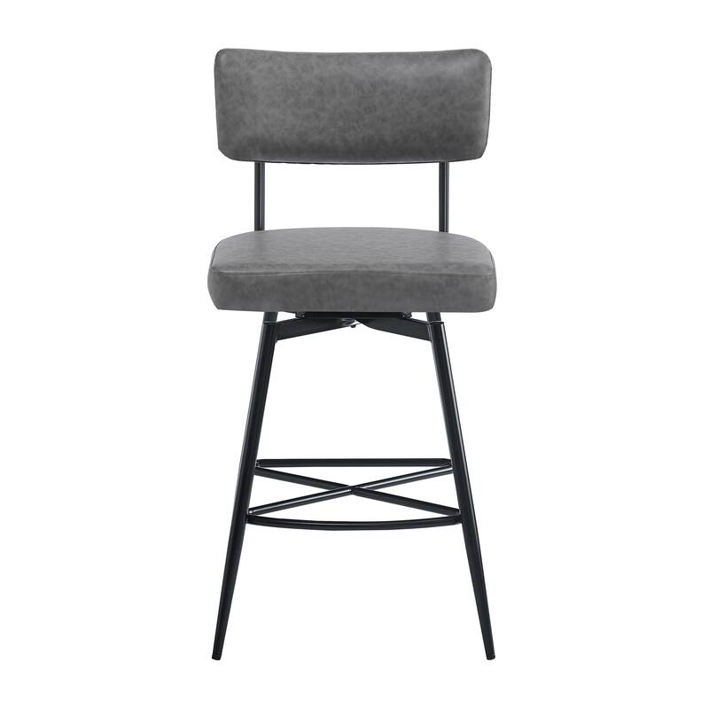 Roomfitters 26'' Retro Swivel Counter Stools, Set of 2 PU Leather Bar Chairs with Cushioned Seat and Iron Frame