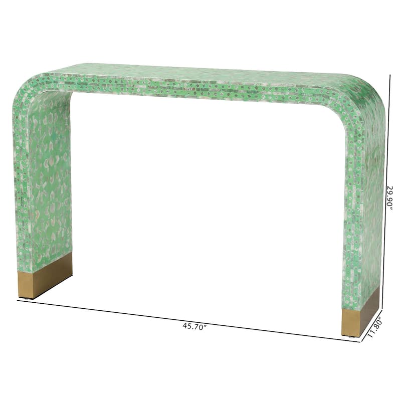 Didrika Modern Bohemian Seafoam Green Mother of Pearl Console Table