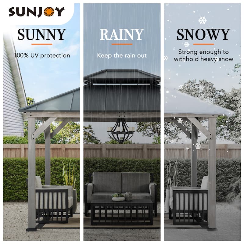 Sunjoy Outdoor Cedar Wood Frame Patio Gazebo Steel Hardtop