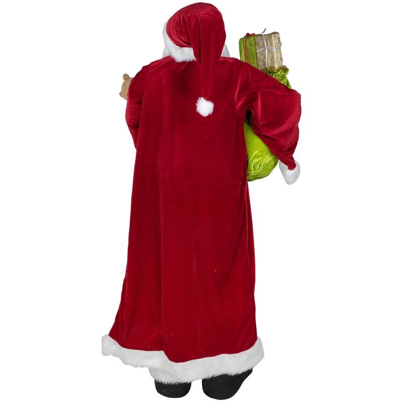 Plush Santa Claus with Teddy Bear and Gift Bag Christmas Figure - 6' - Red and Green