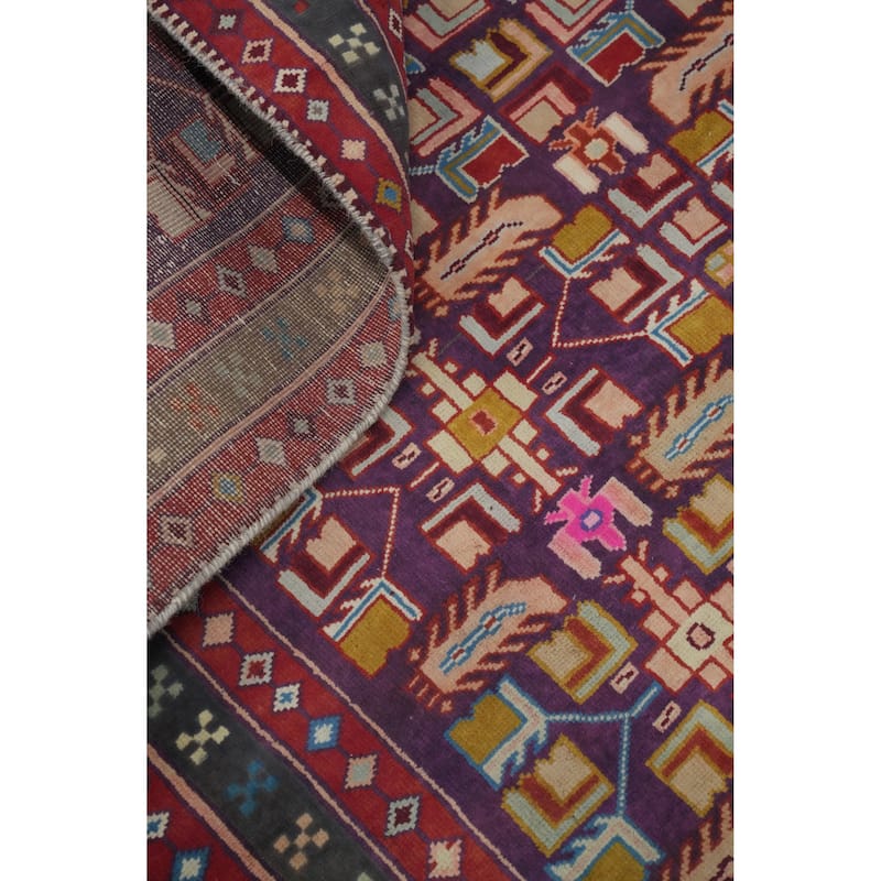 Hand Knotted Oriental 100% Wool Carpet Traditional Geometric Purples Tabriz Runner Rug - 9' 4'' X 4' 1''