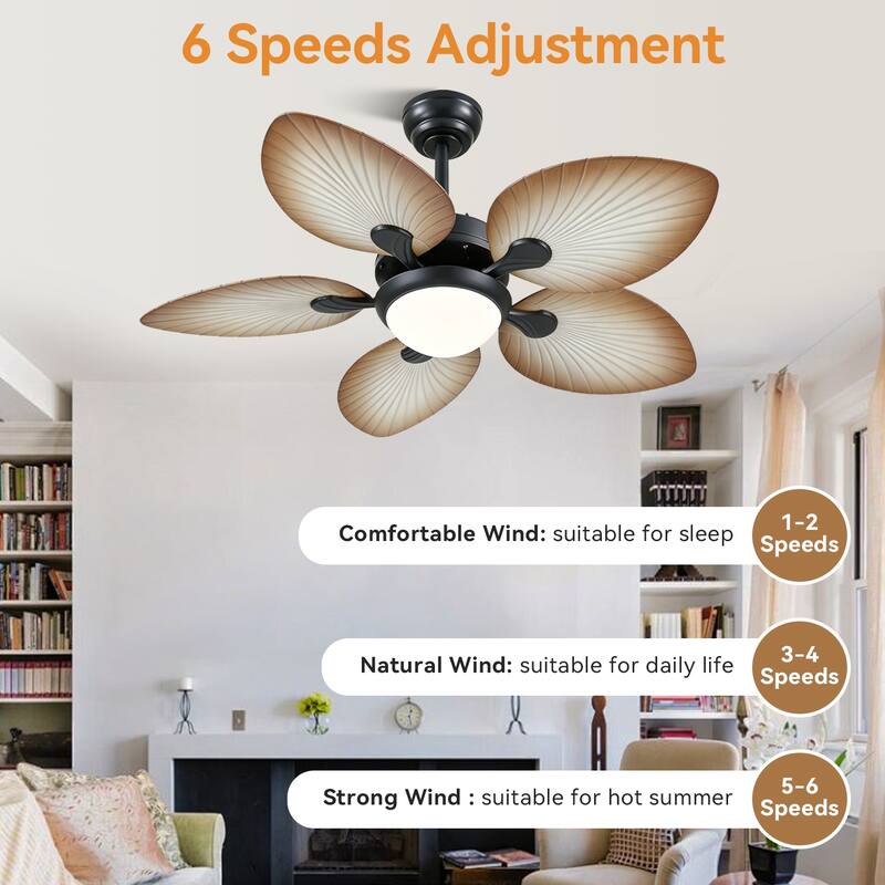 44"/52" Palm Leaf Tropical Ceiling Fan with Light and Remote,Indoor and Outdoor Ceiling Fan,Waterproof
