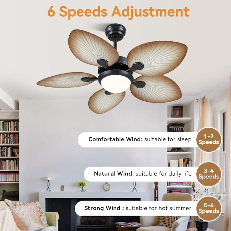 Kviflon 44" Wood GrainTropical Ceiling Fan with Light and Remote,Indoor and Outdoor Ceiling Fan,Waterproof - 44 Inches