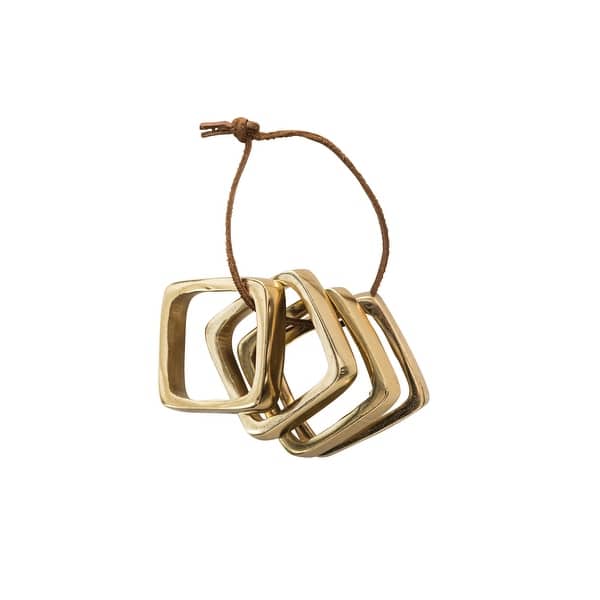 Square Metal Napkin Rings with Leather Tie - 1.8"L x 1.8"W x 0.4"H