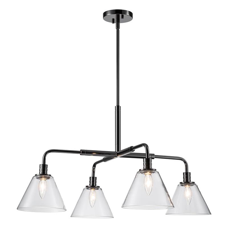 4-Light Modern Black Linear Sputnik Clear Glass Chandelier/Pendant Light for Kitchen Island - 30.3 in. W x 16.5 in. H