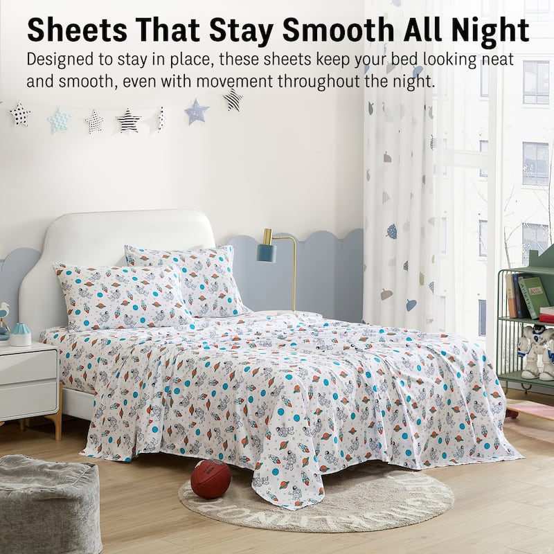 HLC.ME Printed Kids Bed Sheets - Patterned Bed Sheet Set - Wrinkle Resistant & Ultra Soft - For Mattresses up to 15 Inches Deep