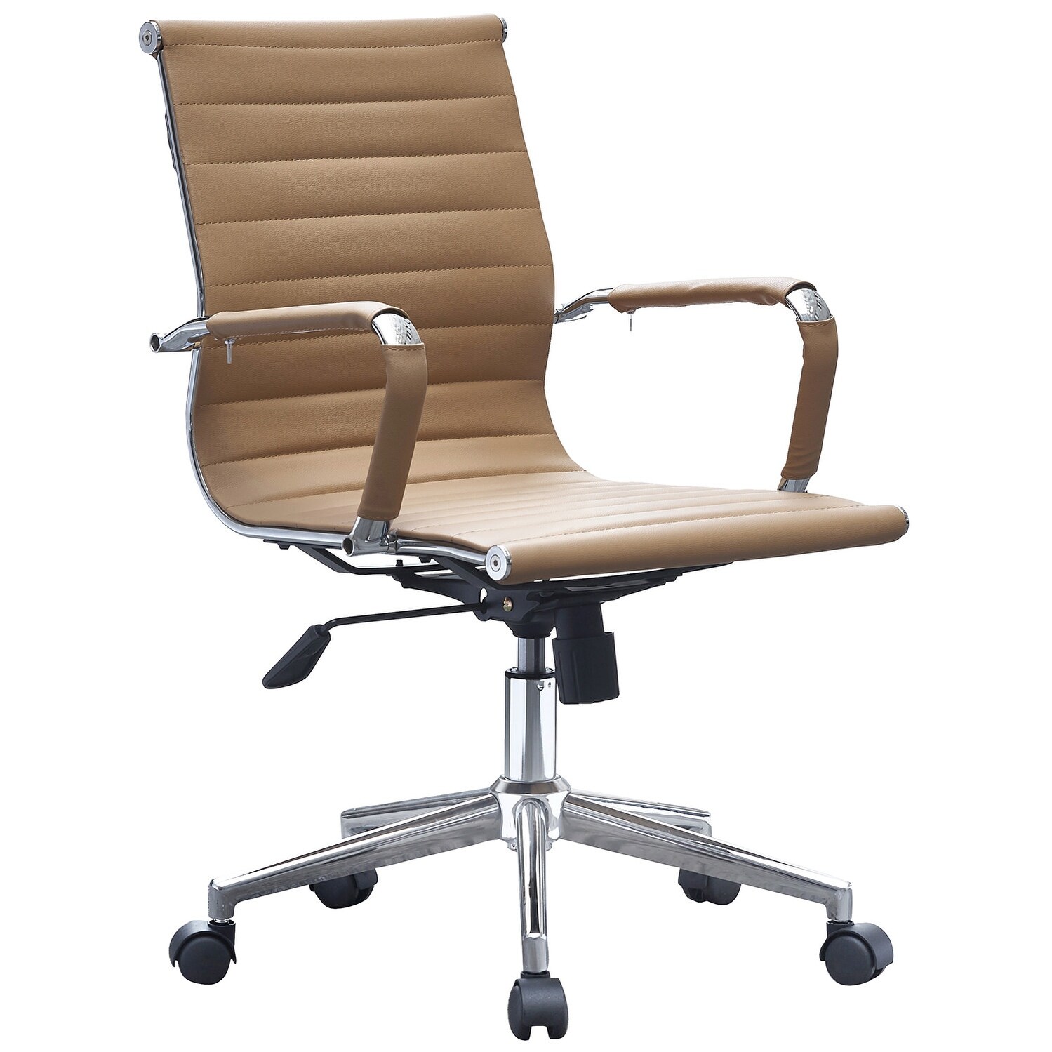 Mid Century Modern Ergonomic Executive Office Chair Mid Back With Arms Pu Leather Tilt Adjustable Height Wheels Swivel Tan On Sale Overstock 21280157