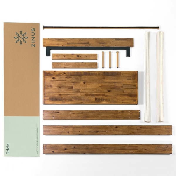 Priage by ZINUS Brown Wood Platform Bed Frame with Adjustable