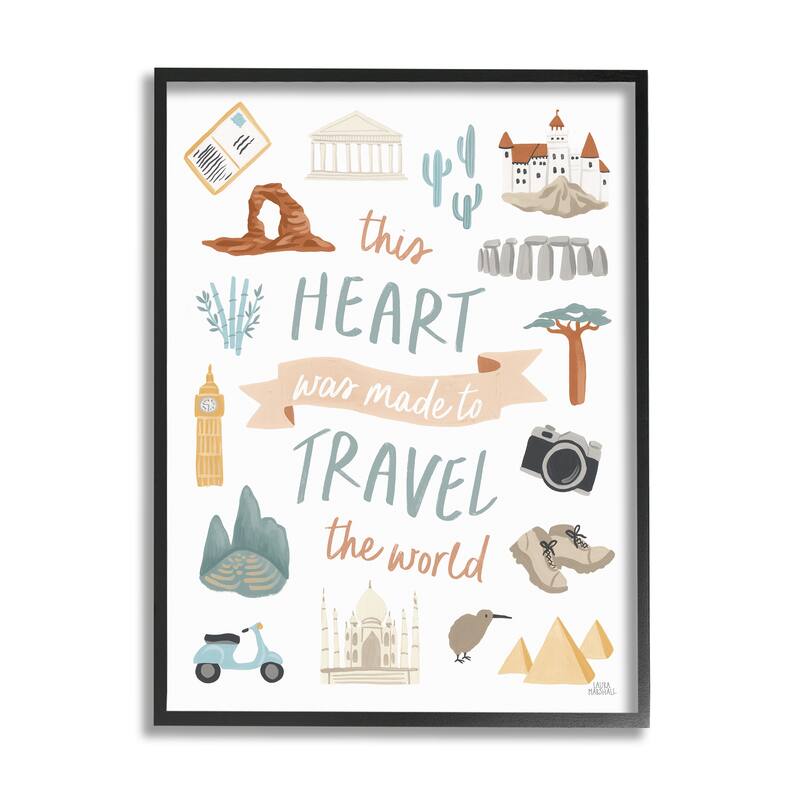 Stupell This Heart Made To Travel Sentiment World Treasures Framed Wall Art