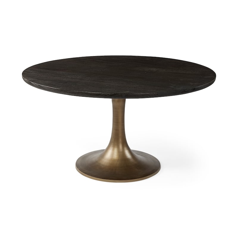 McLeod II Solid Wood Top w/Gold Metal Base Dining Table - Dark Brown