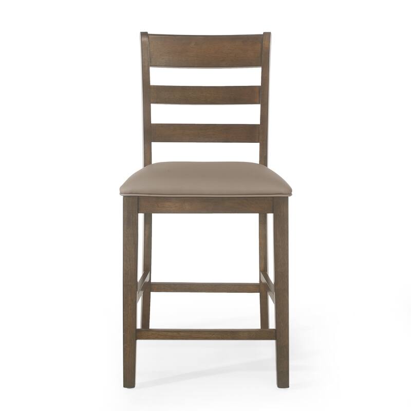 Modern Set of 2 Bar Stools with Leather Upholstered Seats, Curved Ladder Backrests, Wooden Legs, for Bar and Dining Room