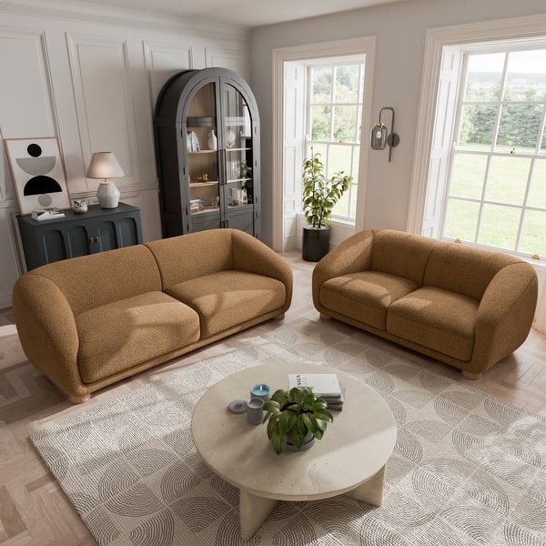 Furniture of America 2Pc Gabby Boho Boucle Sofa and Loveseat Set Brown