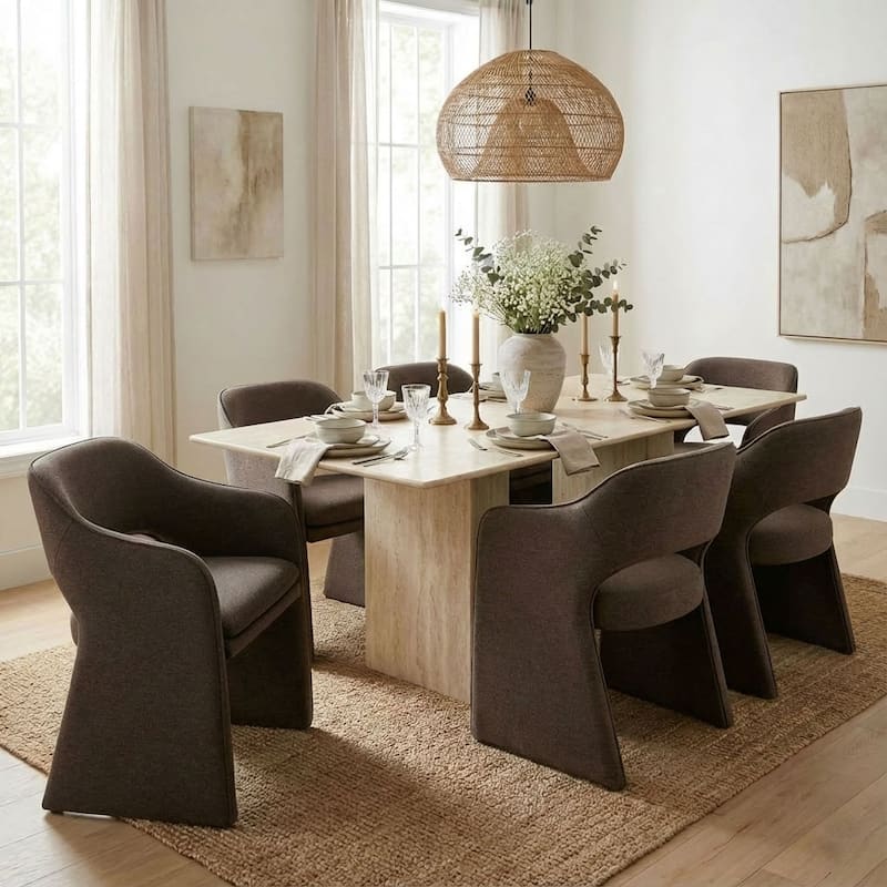 Upholstered Dining Chairs Set of 6, Open-Back Design, Performance Fabric Seats - Chocolate brown