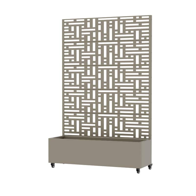 Metal Movable Planter Box with Trellis Privacy Screen Lockable Wheels