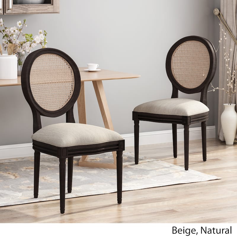 Govan Wooden Dining Chairs with Cushions (Set of 2) by Christopher Knight Home - Beige + Natural + Dark Brown