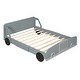 preview thumbnail 5 of 7, Gray Nordic Full Size Car-Shaped All-in-One Platform Bed w/ Wheels Creative Panel Bed Frame for Kids, Teens, Easy Assembly