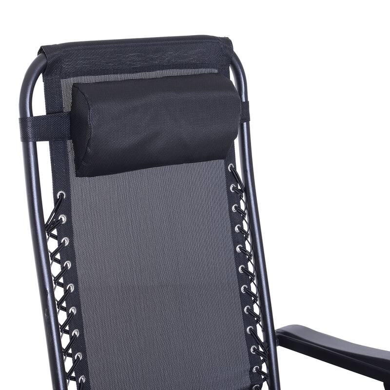 Outdoor Breathable Reclining Rocking Chair, Folding Chaise Lounge Chair with Cup Holder Tray & Footrest