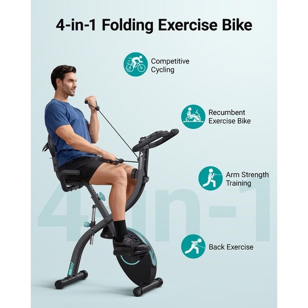 Folding Exercise Bike, Magnetic Stationary Bike for Home with 16