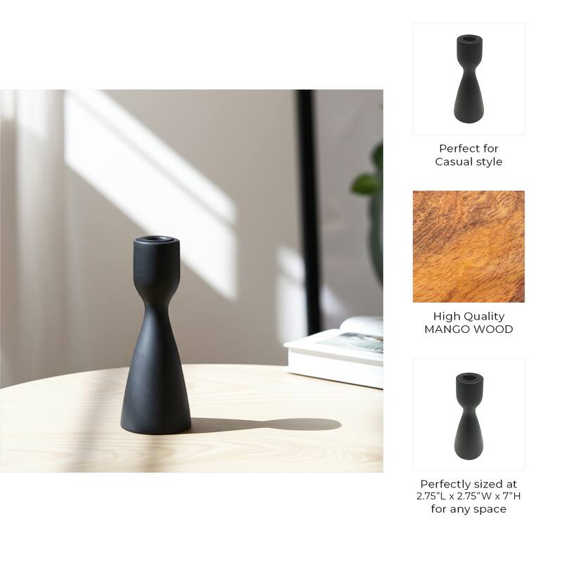 Mango Wood Taper Candle Holder Minimalist Silhouette Modern Design