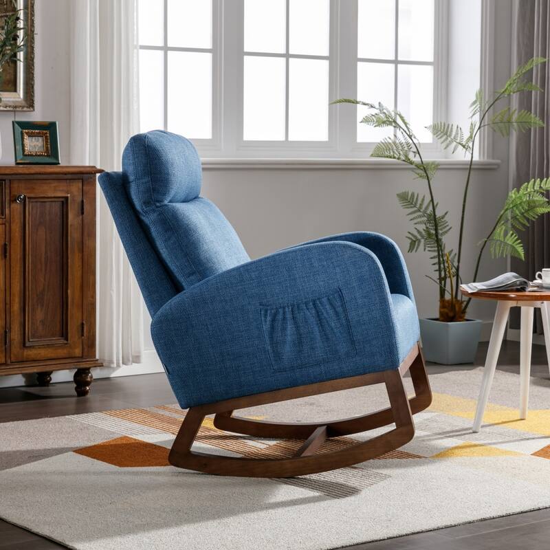 Modern Linen Upholstered Rocking Chair, Living Room Lounge Arm Chair