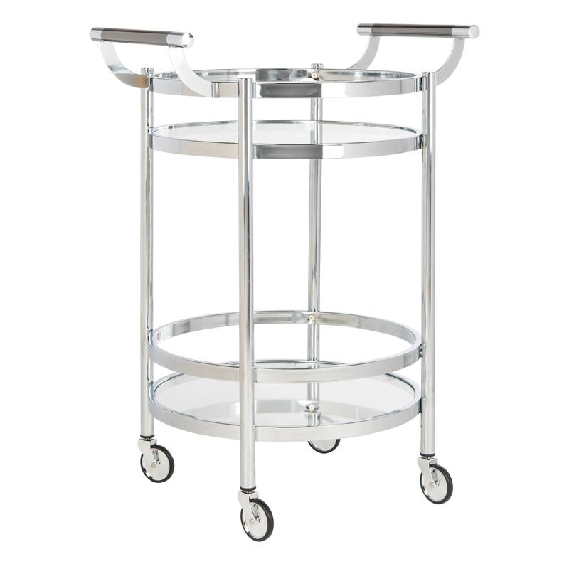 SAFAVIEH Sienna 2 Tier Round Bar Cart-Chrome / Glass - 23.8" x 19.9" x 34"