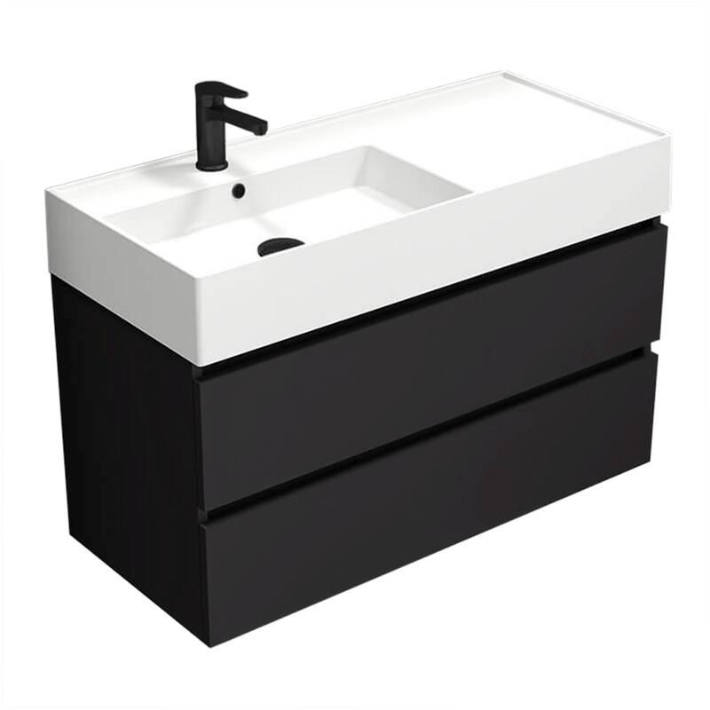Nameeks Block-4018-W Block 40" Wall Mounted Single Basin Vanity Set - Matte Black - Anthracite Finish