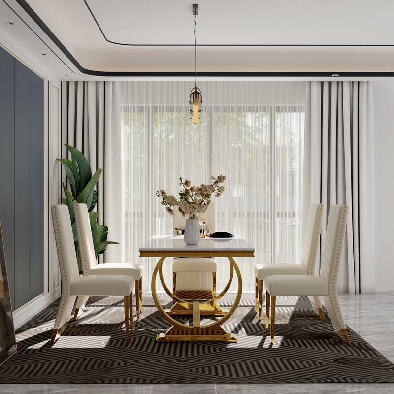 70 inch Dining Table Set with Boucle Dining Chairs