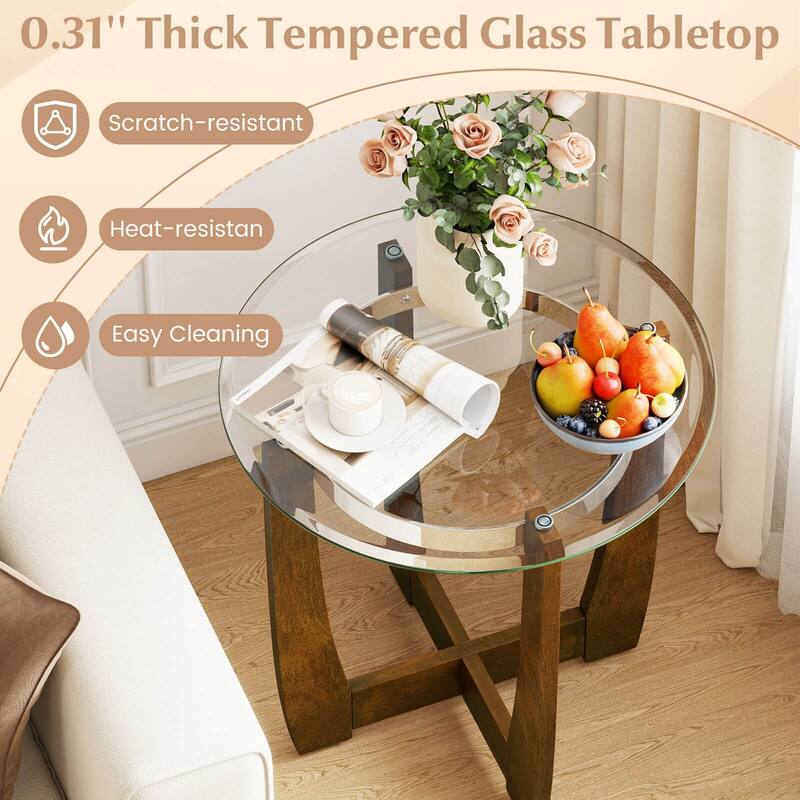 Costway 1/2 PCS 24" Round Side Table Glass End Table with Tempered - See Details