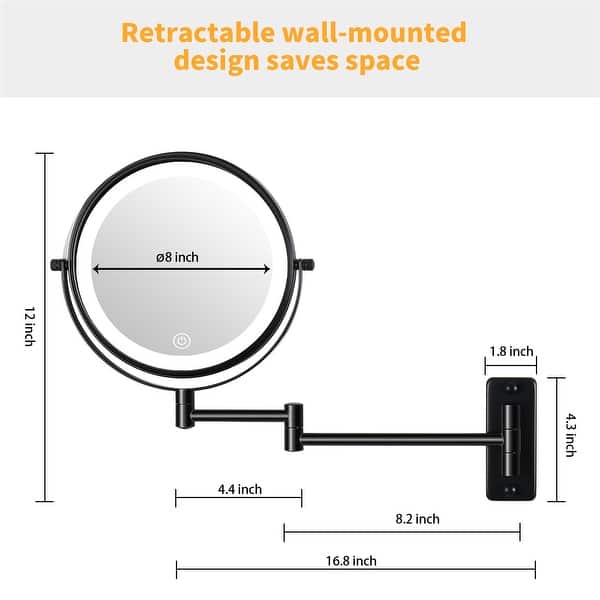 Wall Mounted Lighted Magnifying Mirror 10X Makeup Mirror 3 Color Mode