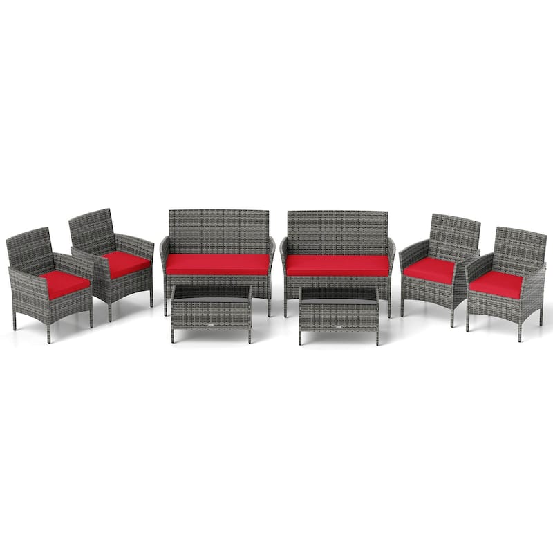 Costway 8 PCS Patio Furniture Set with Washable Cushions and Tempered - 8 PCS