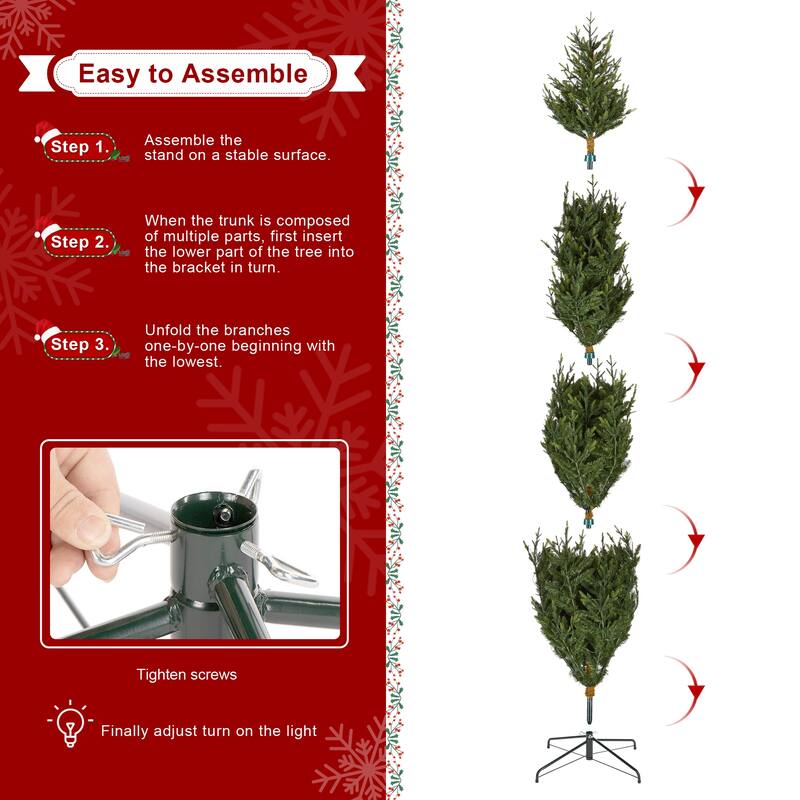 Glitzhome 7.5ft/9ft Pre-Lit Green Upward Slim Fir Artificial Christmas Tree with Foot Pedal Remote Control