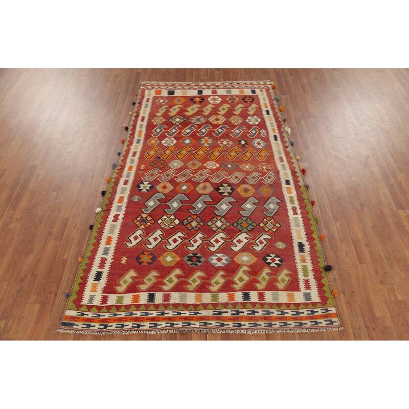 Vegetable Dye Kilim Qashqai Persian Antique Wool Carpet - 5'1"x 8'8"