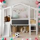 preview thumbnail 1 of 16, Twin Size Loft Bed House Bed with Ladder and Slide with Blackboard and Light Strip on the Roof White