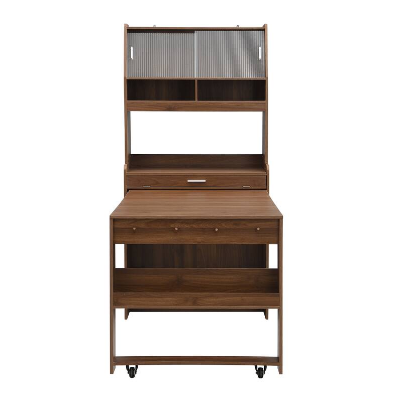 Pantry Cabinet with Hutch and Foldable Dining Table
