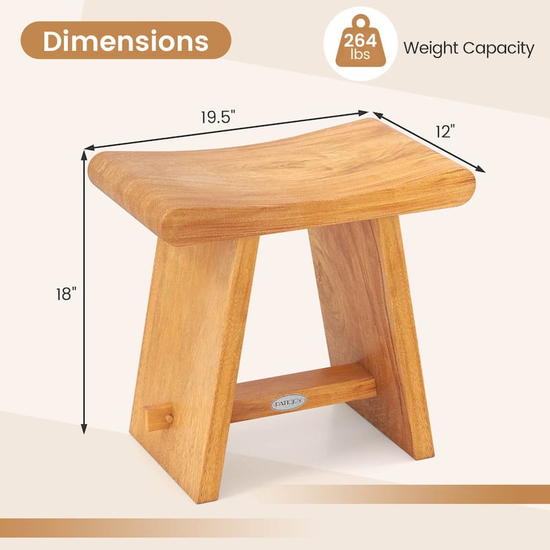 Costway 19.5" Teak Shower Bench Waterproof Spa Bath Stool with Curved - See Details