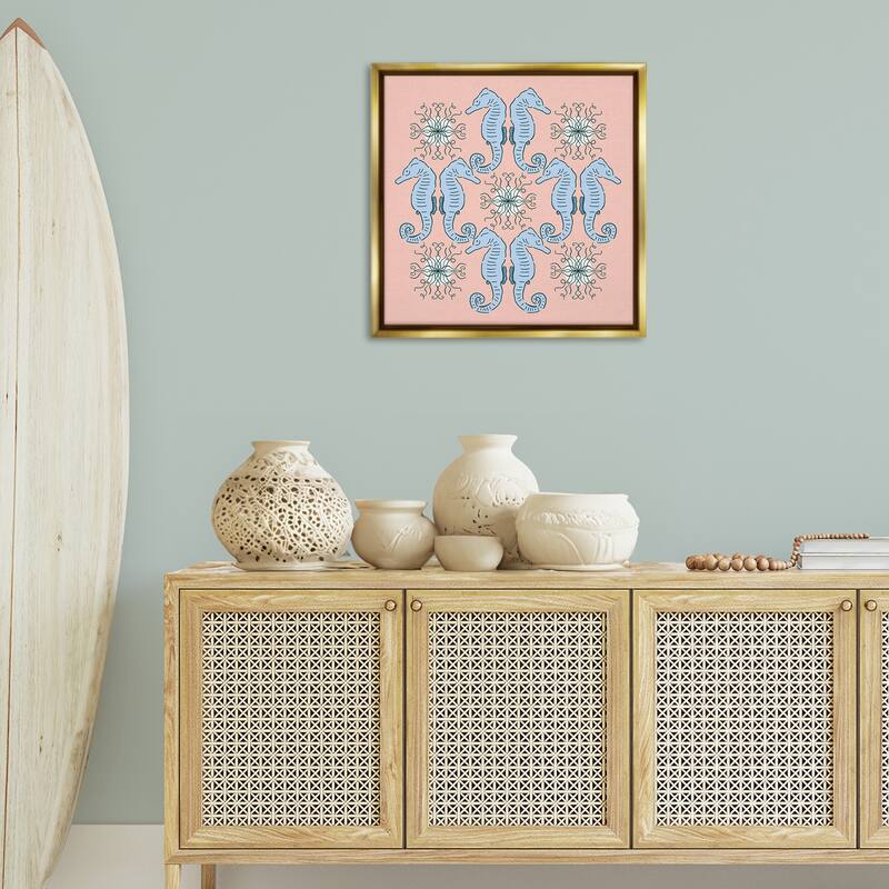 Stupell Symmetrical Coral Seahorse Pattern Framed Floater Canvas Wall Art Design By Sazerelli Designs