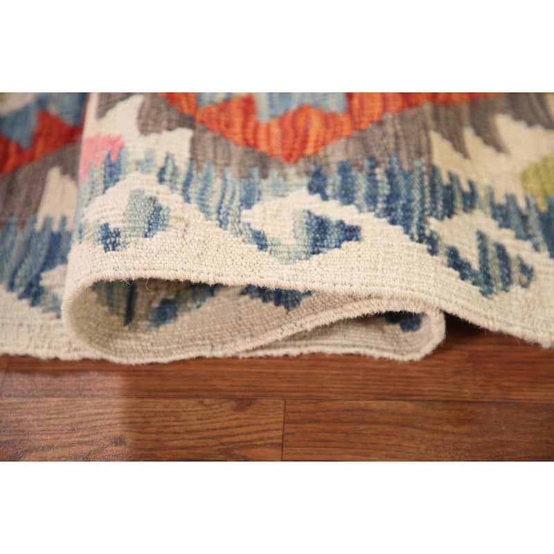 Multicolor Kilim Oriental Rug Flatweave Wool Foyer Carpet - 3'4" x 5'2"