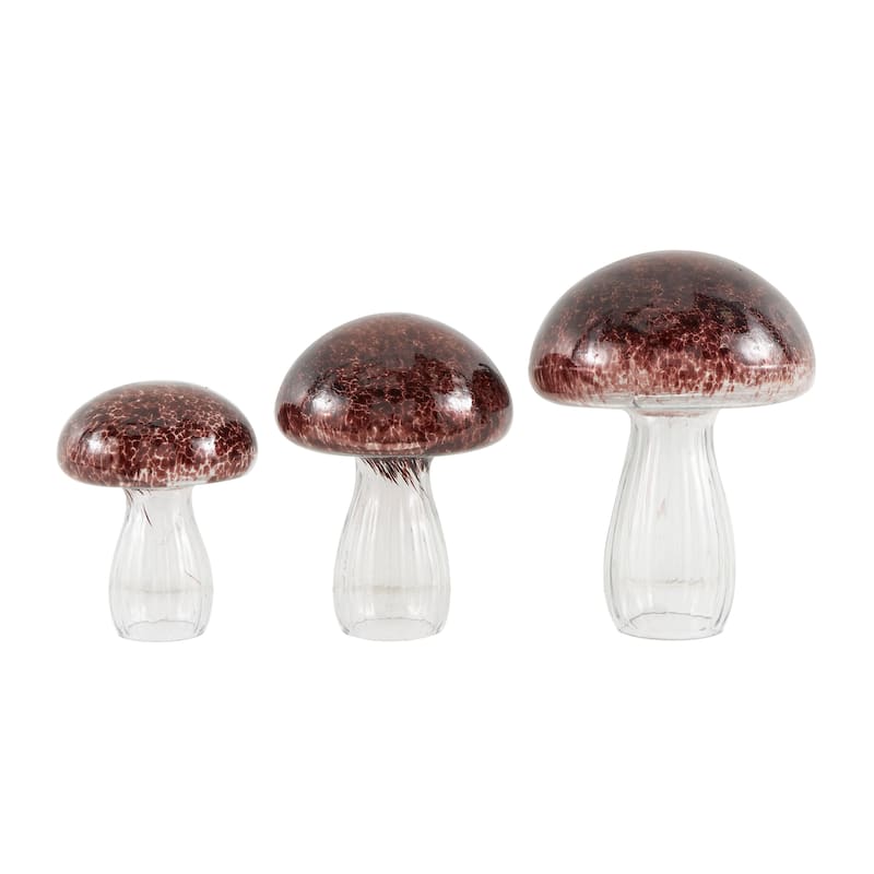 Red Glass Textured Mushroom Decorative Sculpture with Clear Stems (Set of 3)