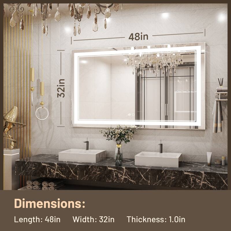 Keonjinn LED Front Light Bathroom Vanity Wall Mirror, 3 Color Temperatures, Anti-fog