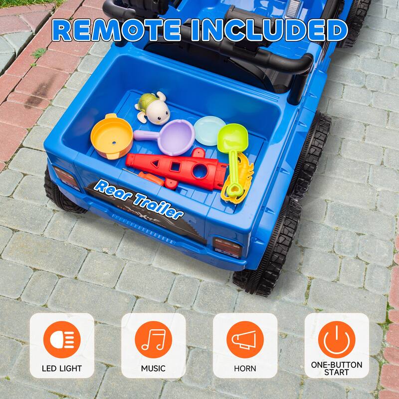 12V 4x4 Kids Ride On Truck with Back Trailer, Switchable 2WD/4WD, Remote Control, LED Lights, Music, Red