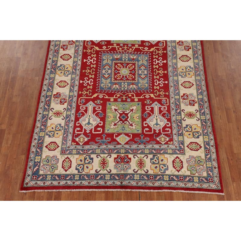 Red Traditional Kazak Oriental Area Rug Hand-Knotted Wool Carpet - 6'7" x 9'8"