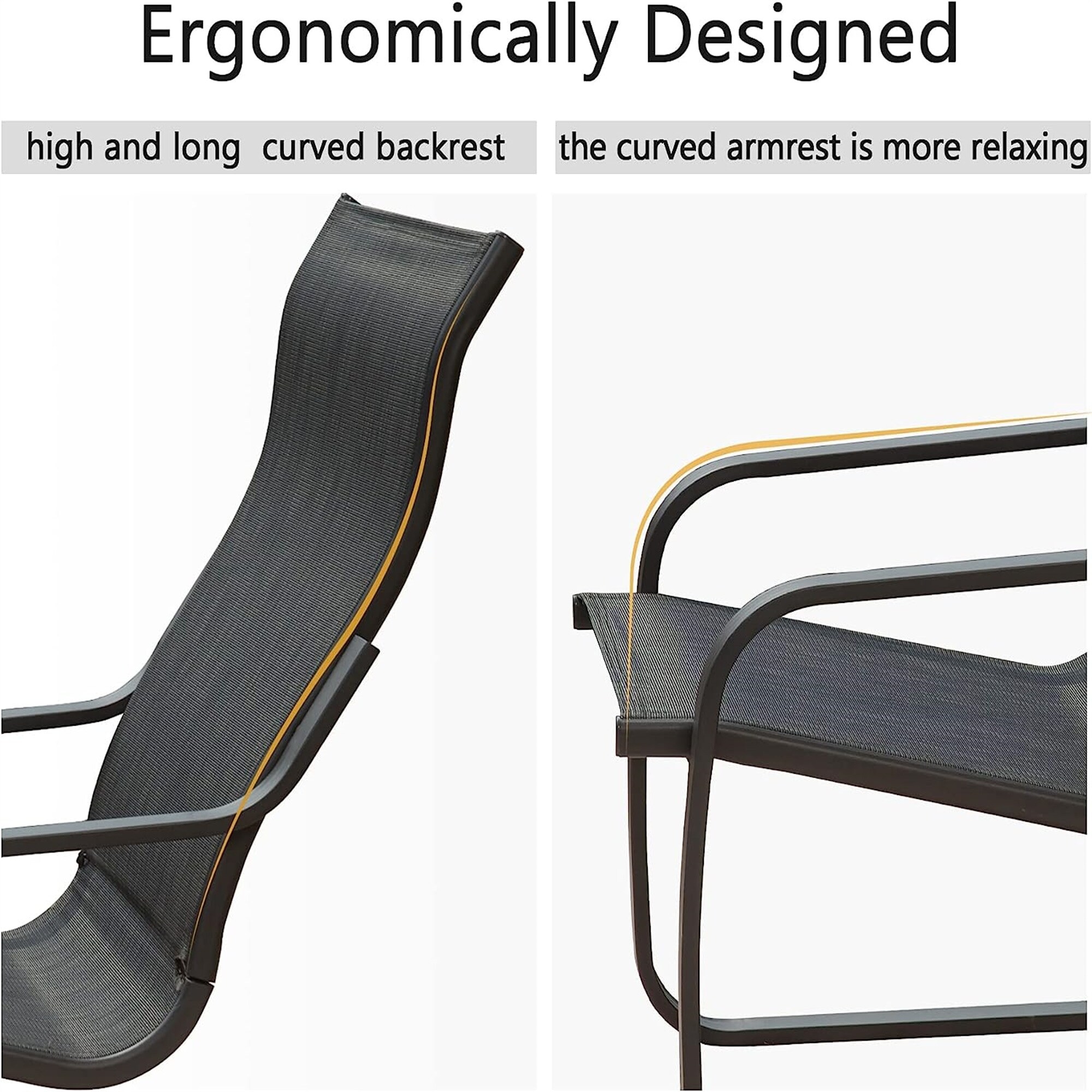 Outdoor Patio Bistro Set of 2, Spring Motion Chair and Ottoman