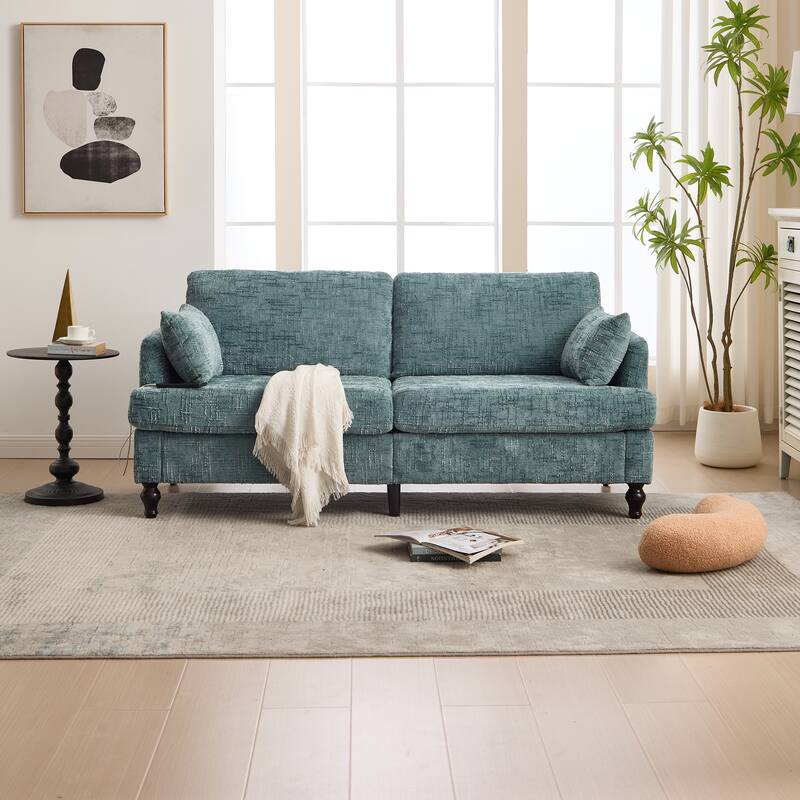 Modern Style Chenille 2-Seater Wood-Legged Sofa With Led Light, Usb Charging Port And Storage Bag Living Room Bedroom Study Room