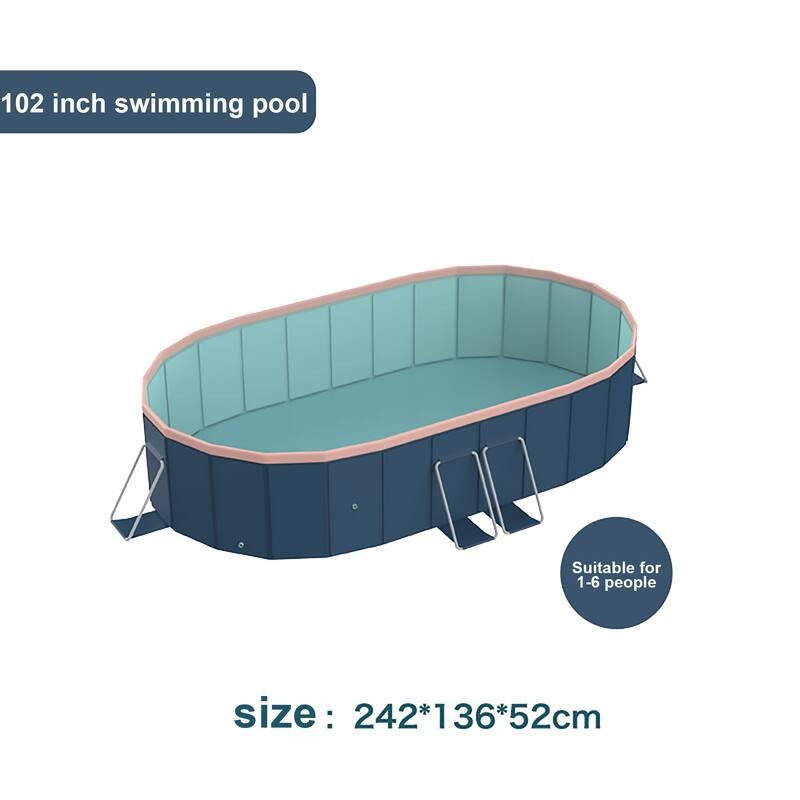 Non-Inflatable Foldable Swimming Pool w/Durable PVC, Deep Blue Oval Folding Swimming Pool for Outdoor, Backyard, Garden, Camping