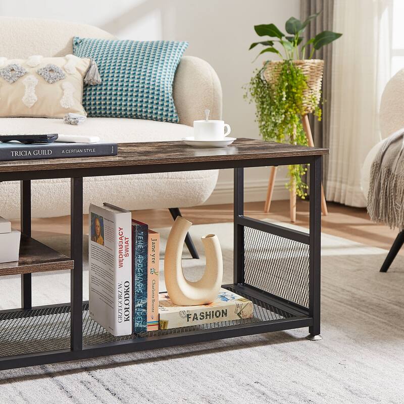 VECELO Industrial TV Stand for Televisions up to 80 Inch,70" Entertainment Center with Open Storage Shelves,Console Table