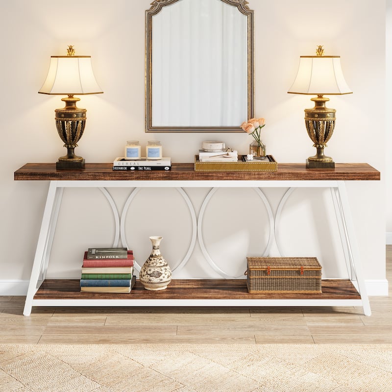 70.9 Inches Extra Long Console Table with 2 Tier Storage Shelf