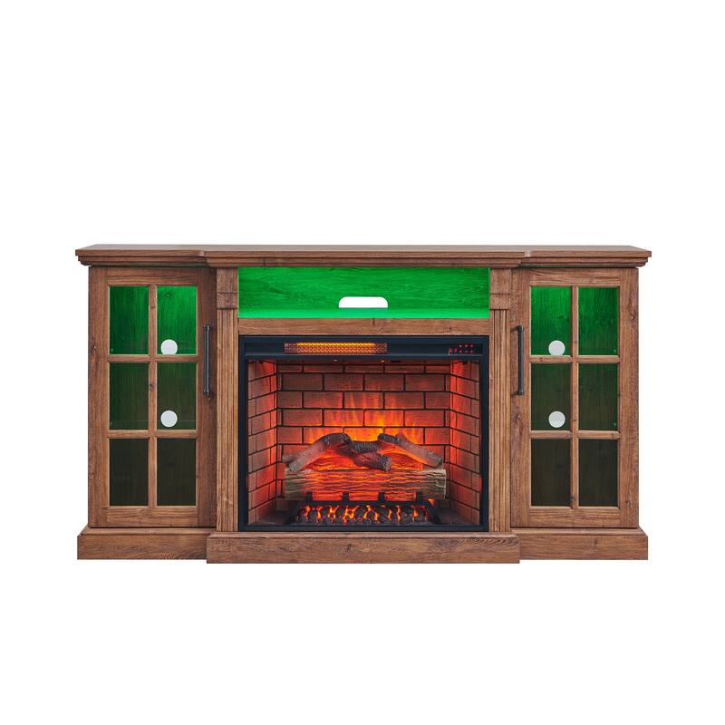 TV Stand with Storage Cabinets, Entertainment Center with Adjustable LED Sidelights, Media Console with Realistic Flames