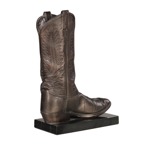 15" Cowboy Boot Antique Bronze Table Top Sculpture - N/A